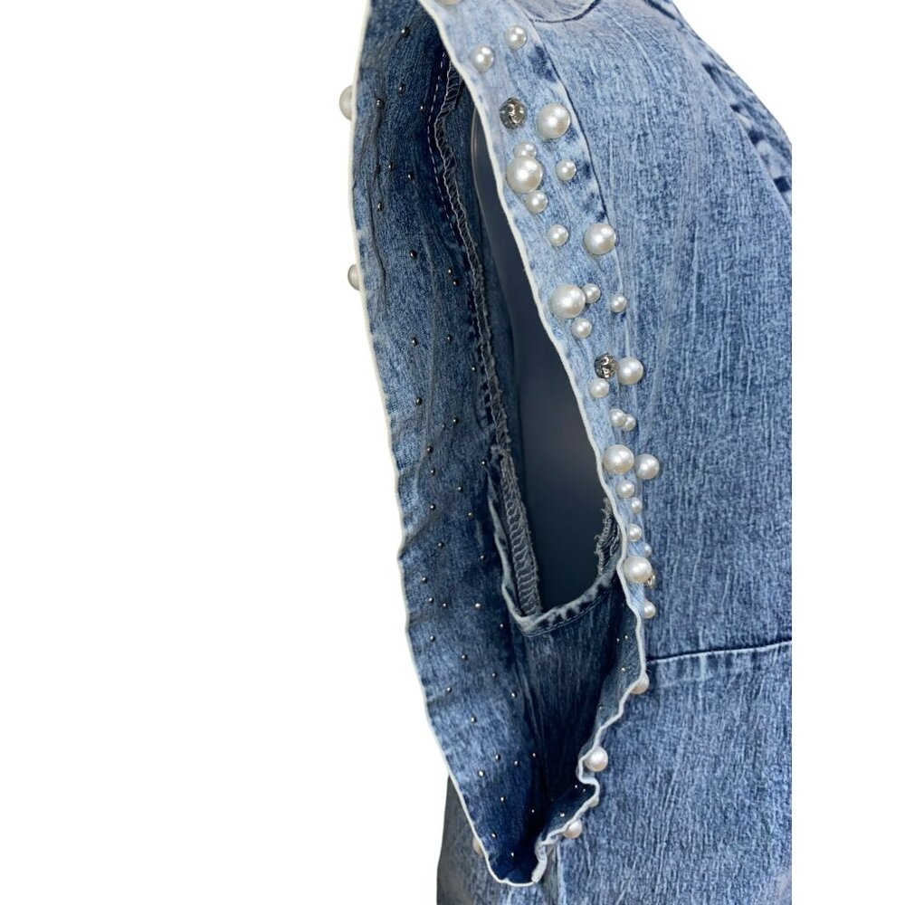 LALA Factory Ladies Denim Dress with Pearl and Stud details Size Large - Picture 8 of 13